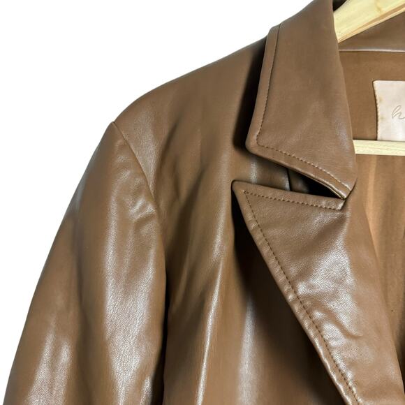 Hutch Anthropologie Brown Vegan Faux Leather Peak Lapel Blazer Jacket Size M - Picture 3 of 10